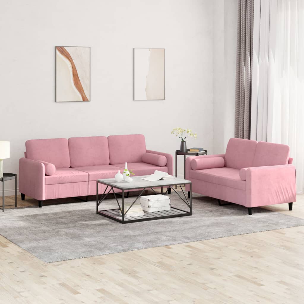 Ensemble de canapés 2 pcs avec coussins rose velours - XIOS