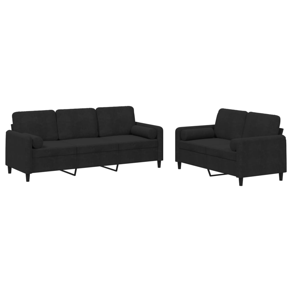 Ensemble de canapés 2 pcs avec coussins noir velours - XIOS