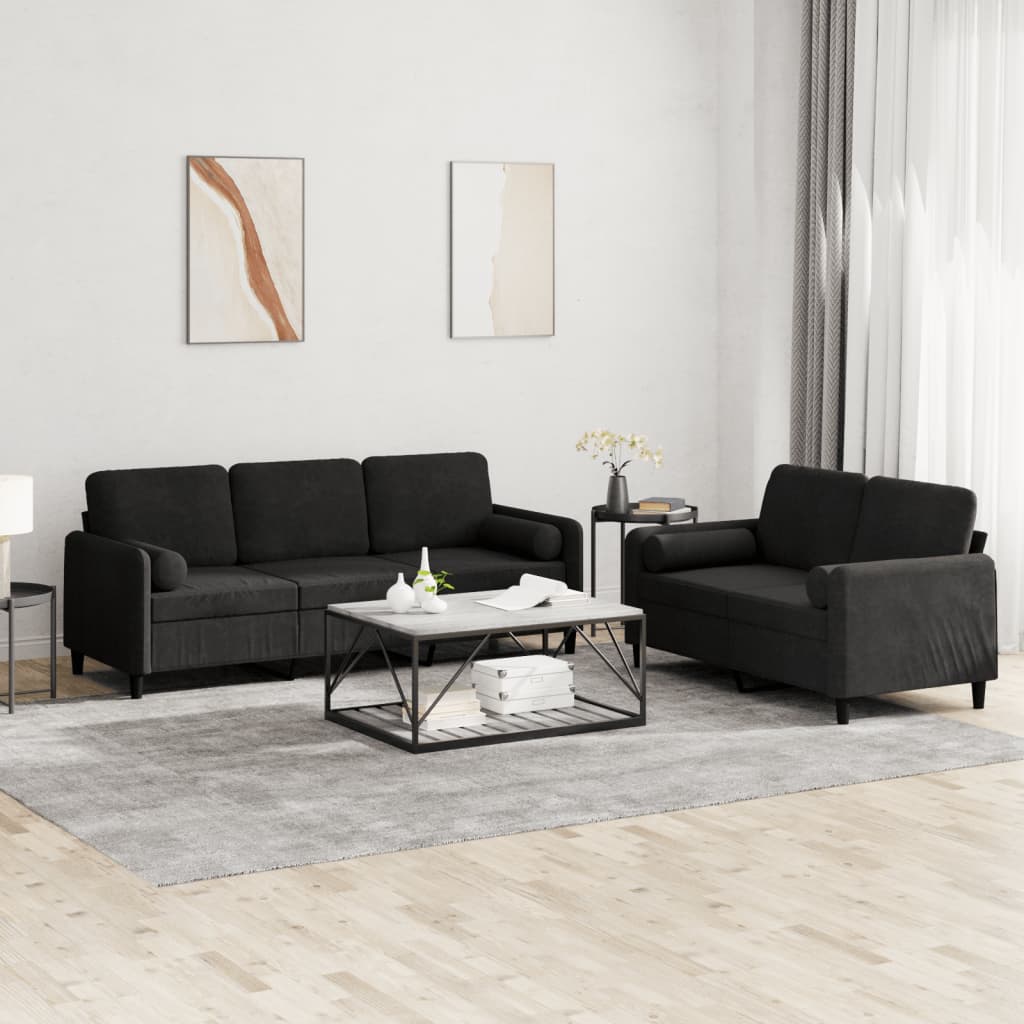 Ensemble de canapés 2 pcs avec coussins noir velours - XIOS