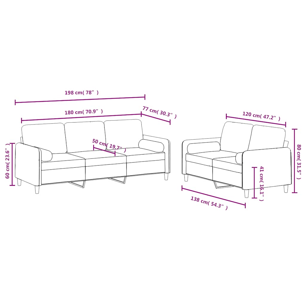 Ensemble de canapés 2 pcs avec coussins jaune velours - XIOS