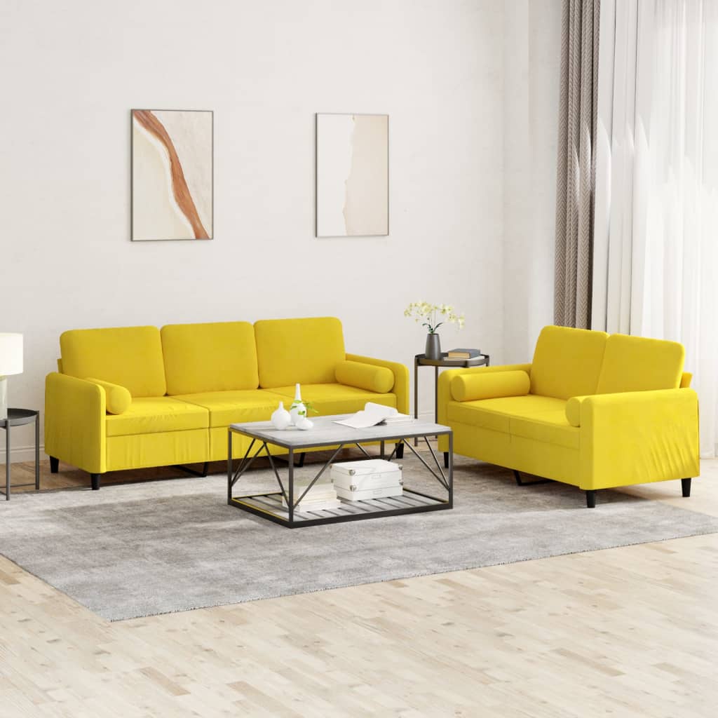 Ensemble de canapés 2 pcs avec coussins jaune velours - XIOS
