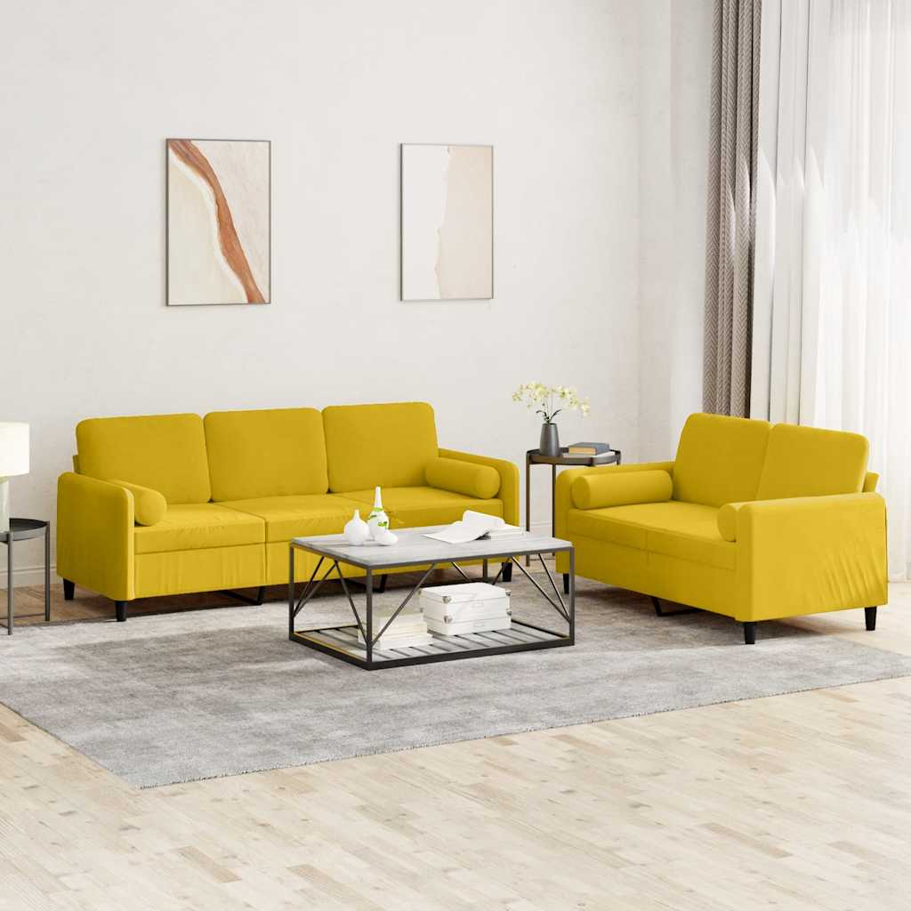 Ensemble de canapés 2 pcs avec coussins jaune velours - XIOS
