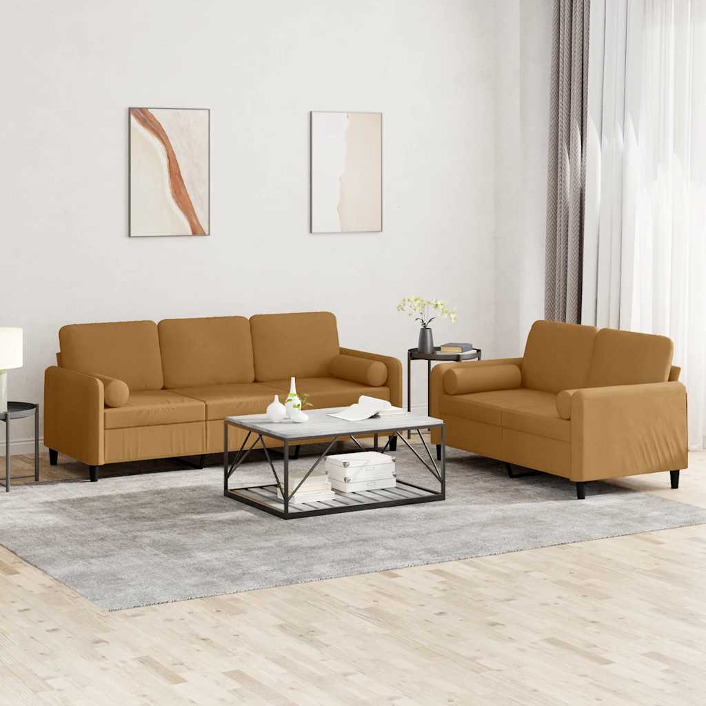 Ensemble de canapés 2 pcs avec coussins marron velours - XIOS