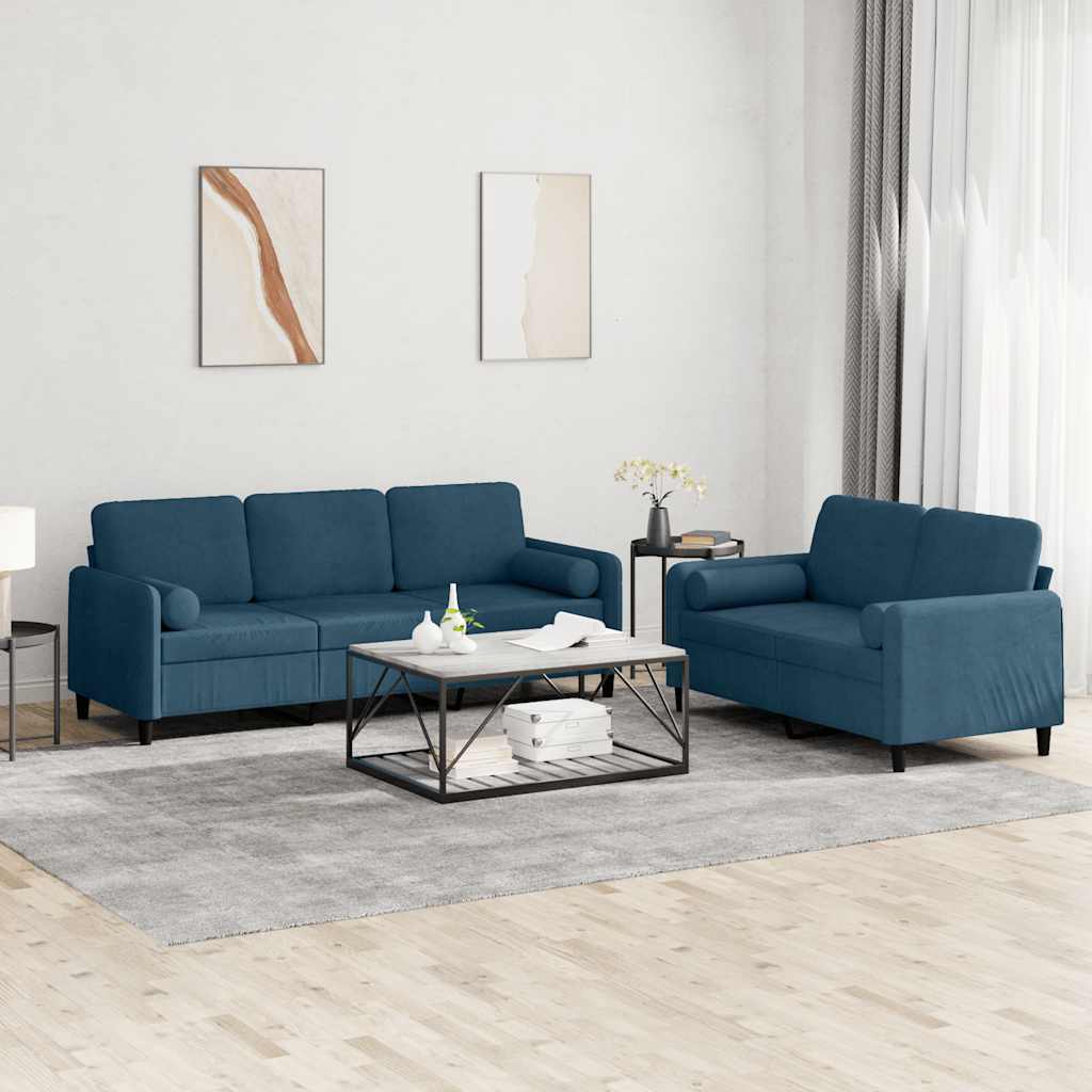 Ensemble de canapés 2 pcs avec coussins bleu velours - XIOS