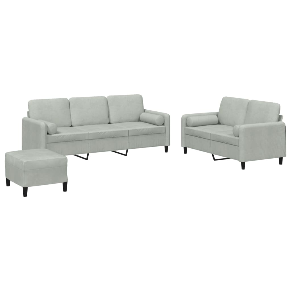 Ensemble de canapés 3 pcs avec coussins gris clair velours - XIOS