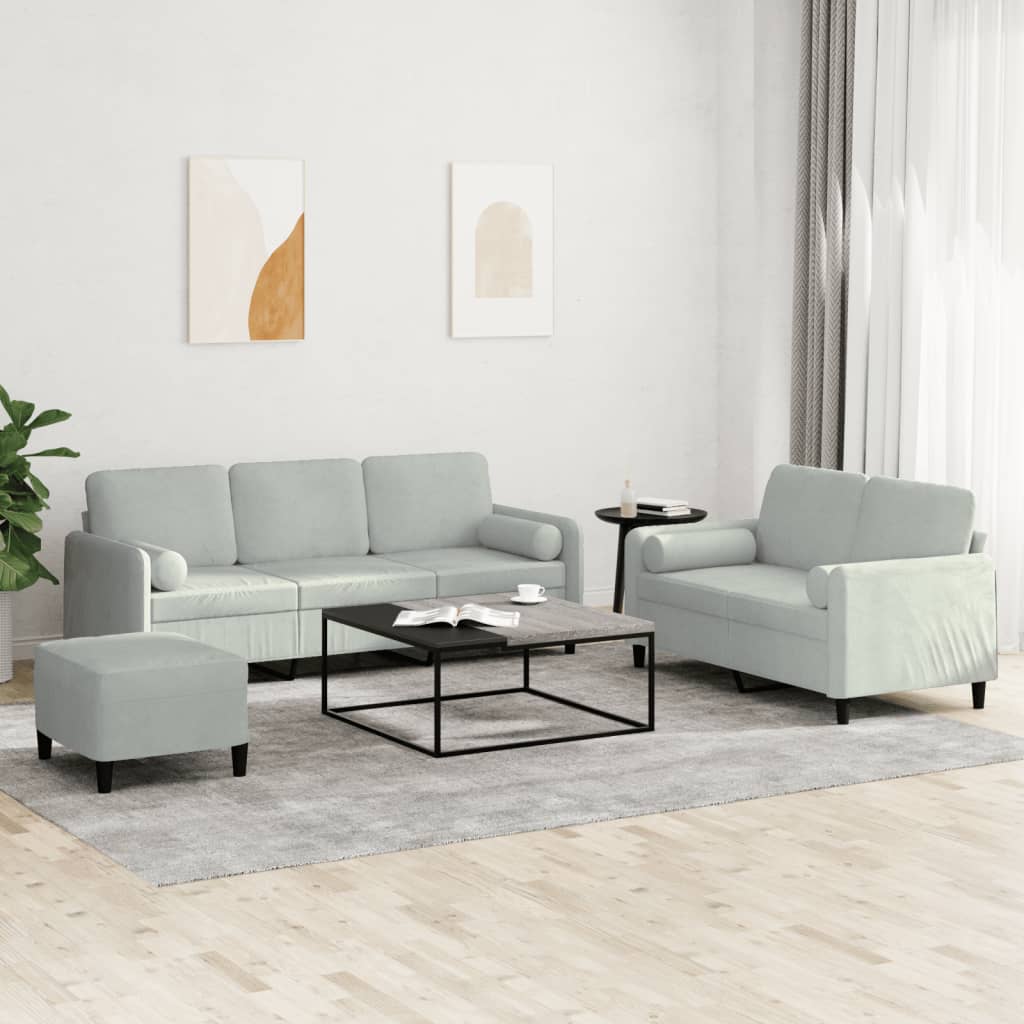 Ensemble de canapés 3 pcs avec coussins gris clair velours - XIOS