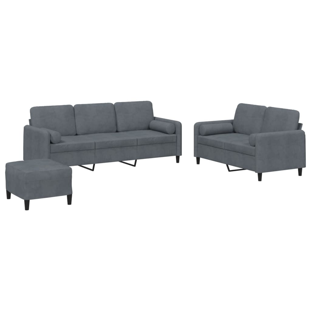 Ensemble de canapés 3 pcs avec coussins gris foncé velours - XIOS