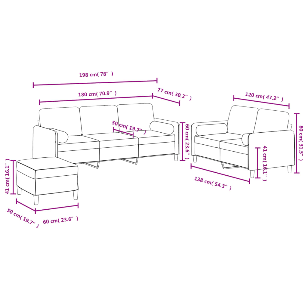 Ensemble de canapés 3 pcs avec coussins gris foncé velours - XIOS
