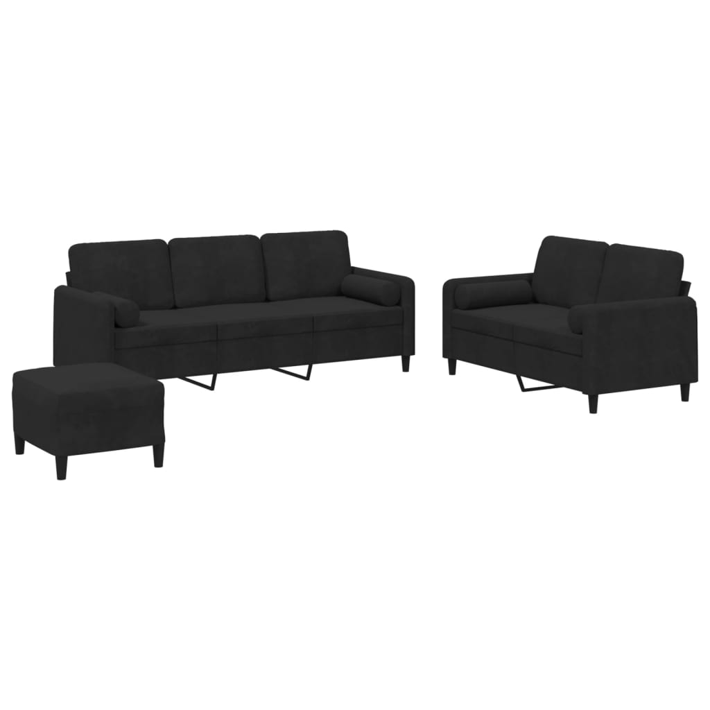 Ensemble de canapés 3 pcs avec coussins noir velours - XIOS