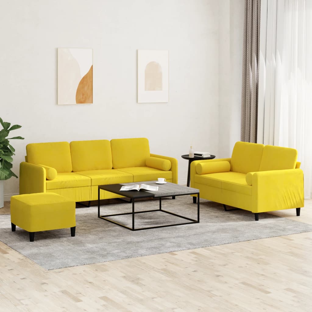 Ensemble de canapés 3 pcs avec coussins jaune velours - XIOS