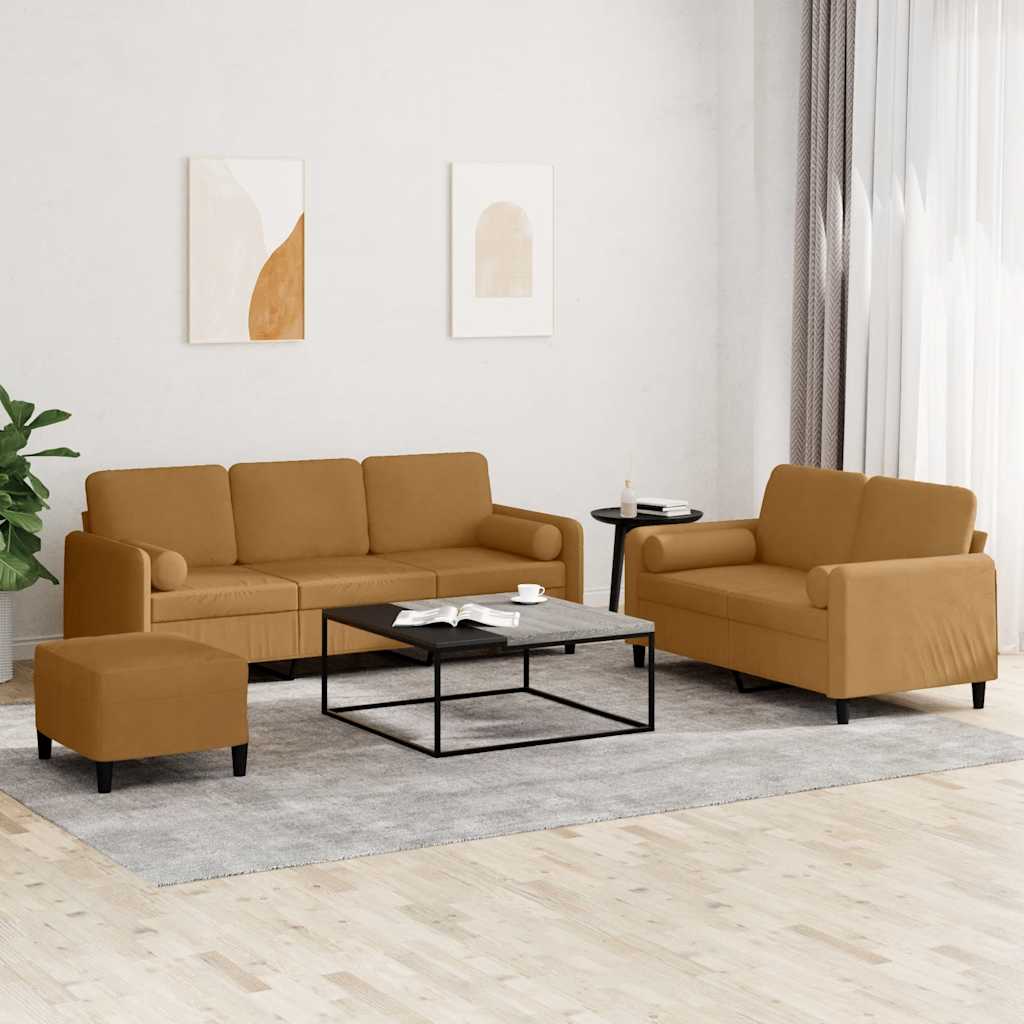 Ensemble de canapés 3 pcs avec coussins marron velours