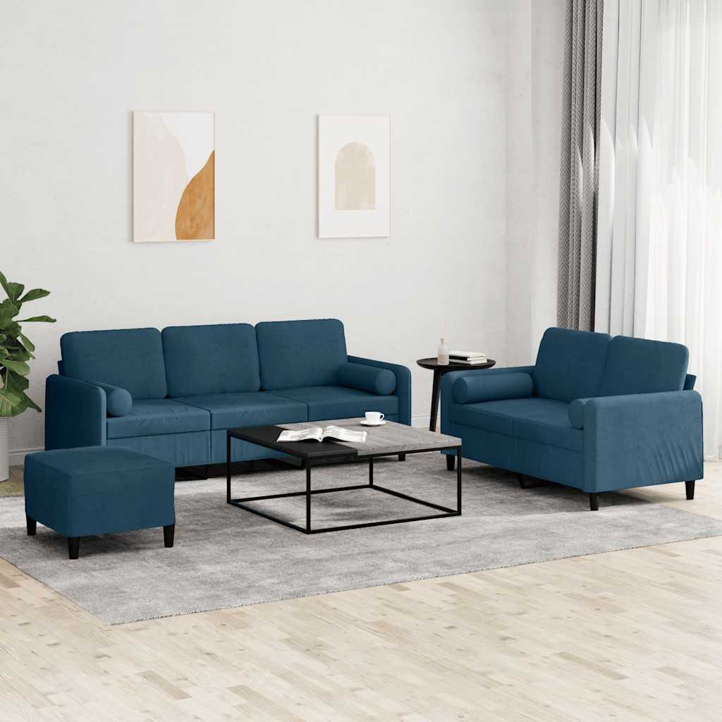 Ensemble de canapés 3 pcs avec coussins bleu velours - XIOS