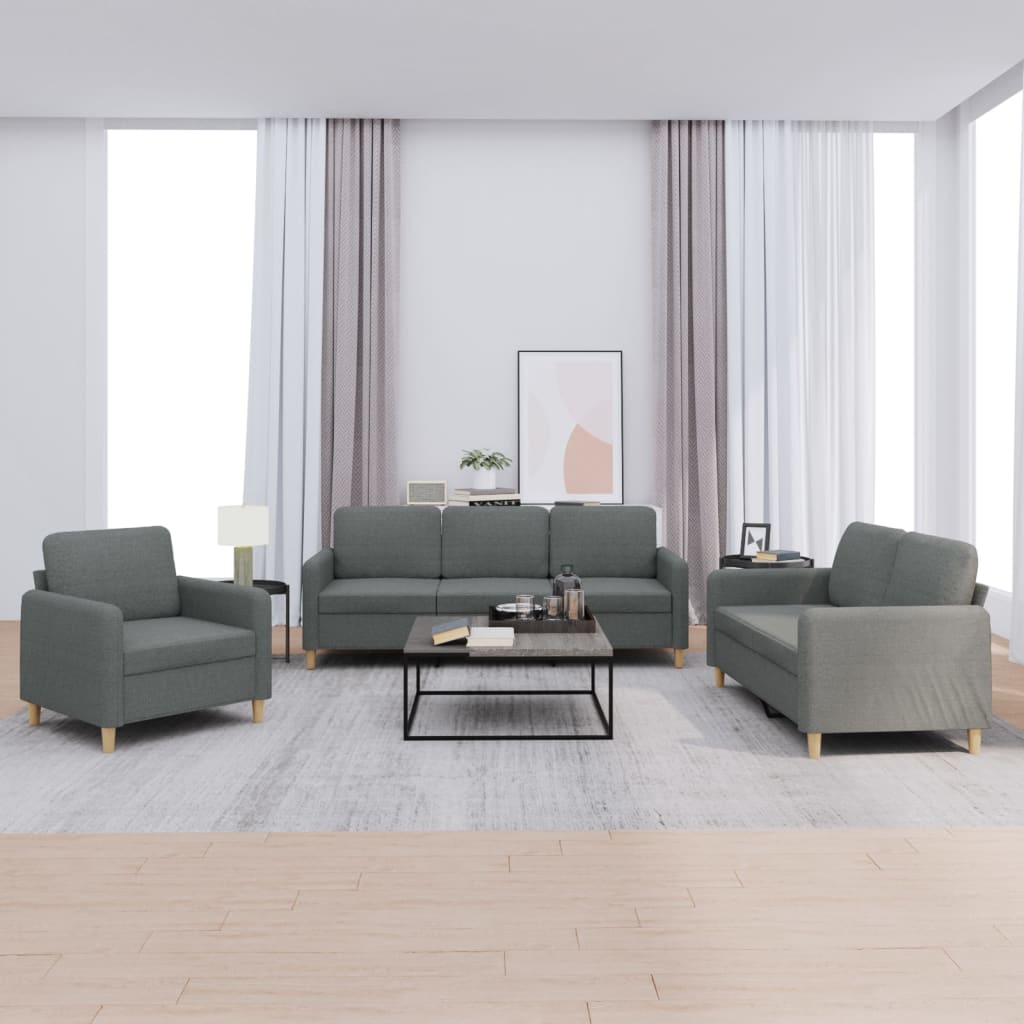 Ensemble de canapés 3 pcs avec coussins Gris foncé Tissu - XIOS