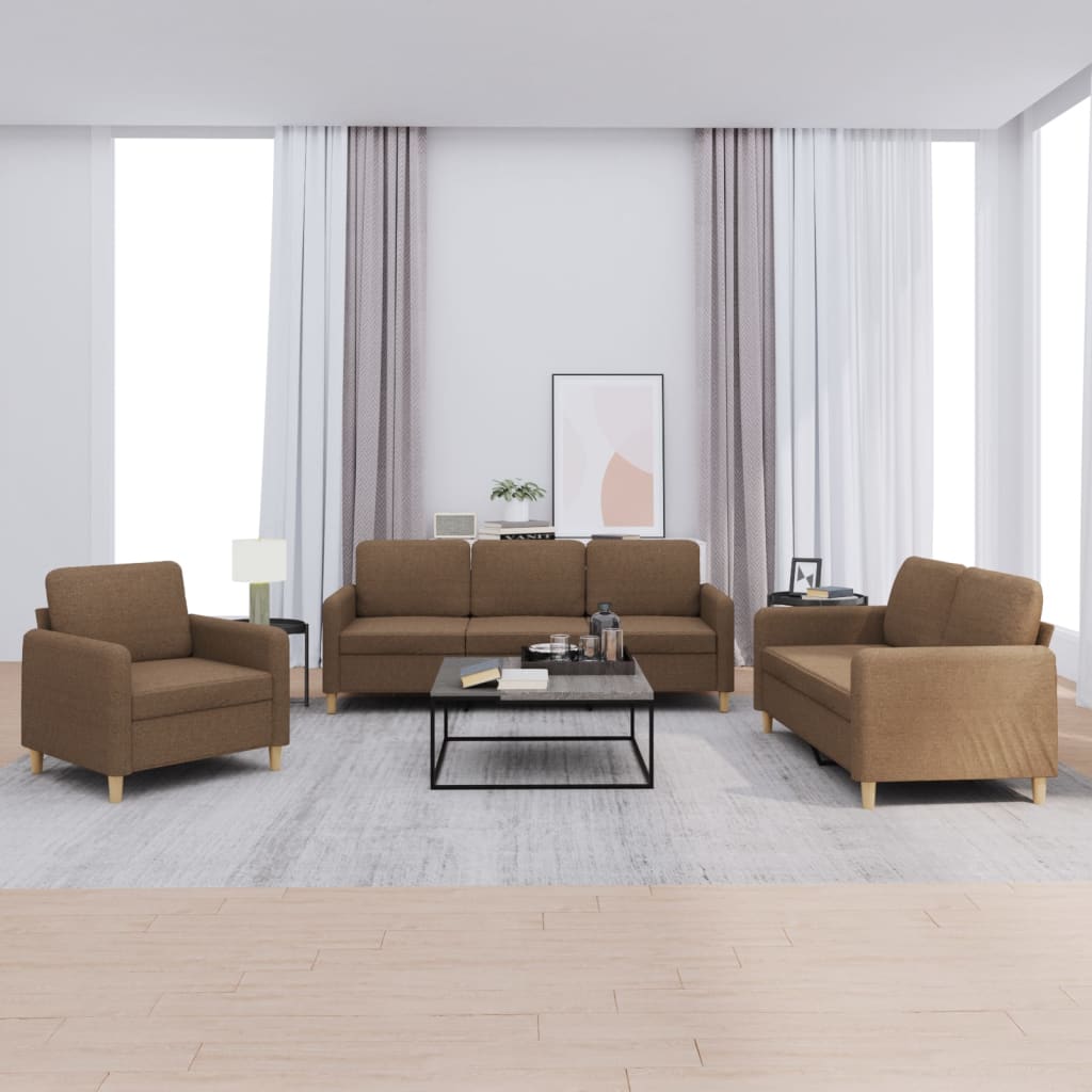 Ensemble de canapés 3 pcs avec coussins Marron Tissu