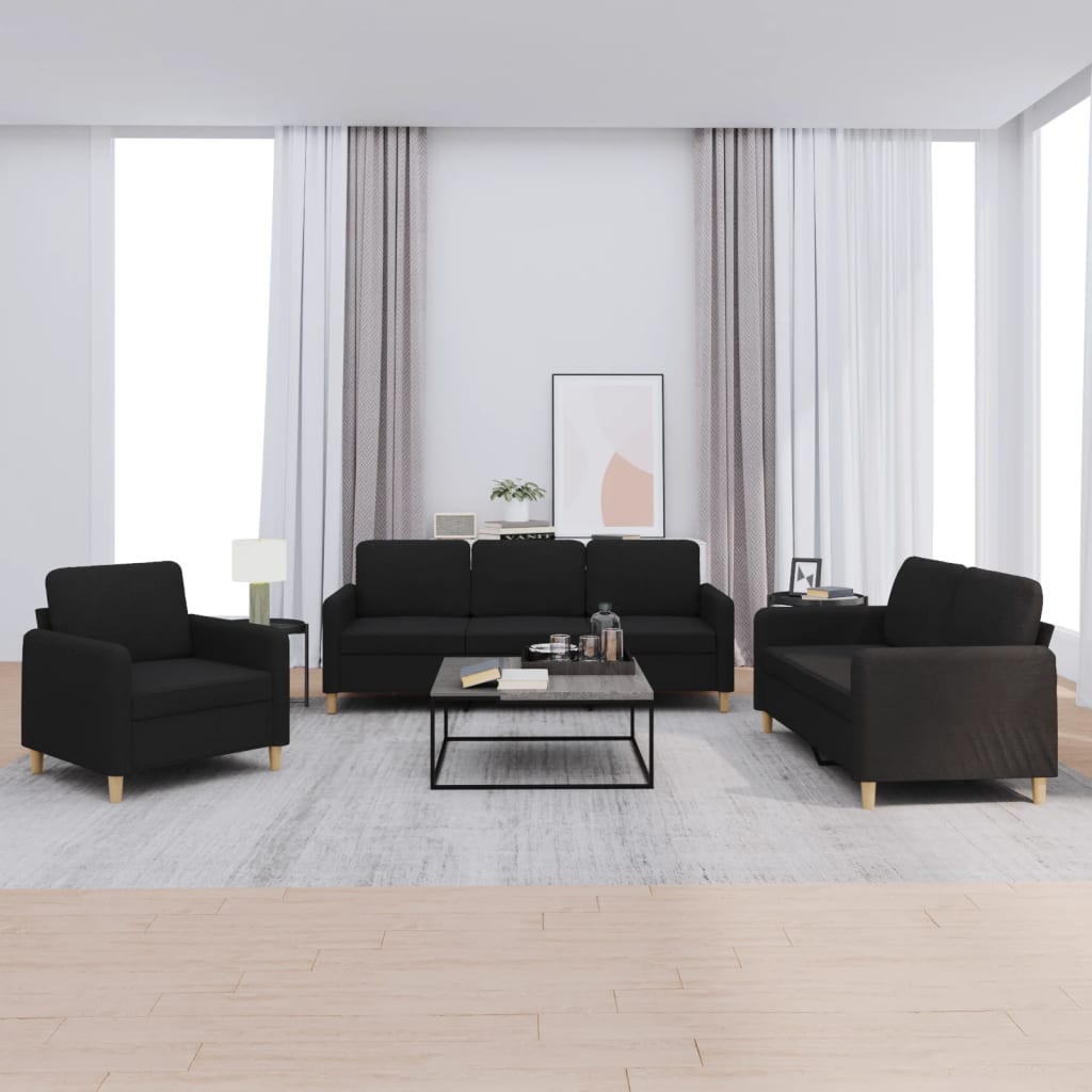 Ensemble de canapés 3 pcs avec coussins Noir Tissu - XIOS