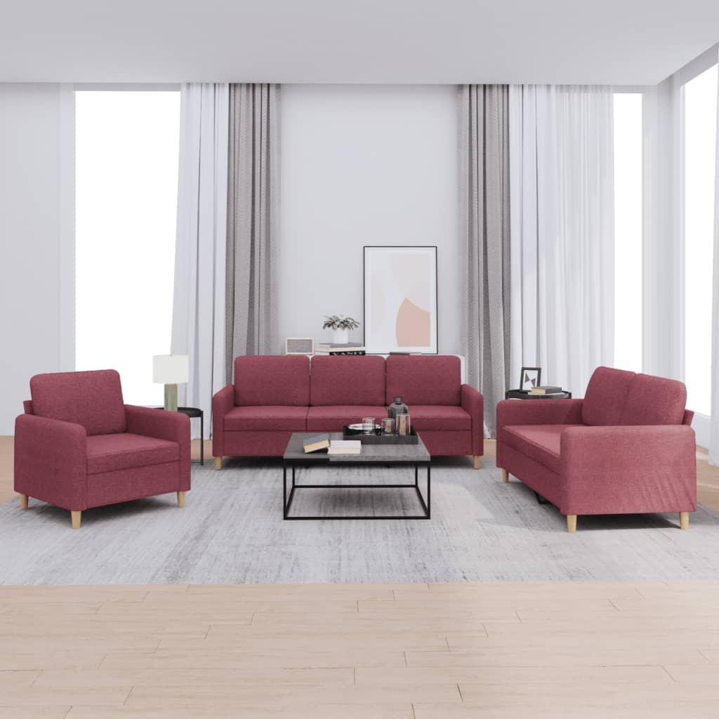 Ensemble de canapés 3 pcs avec coussins Rouge bordeaux Tissu