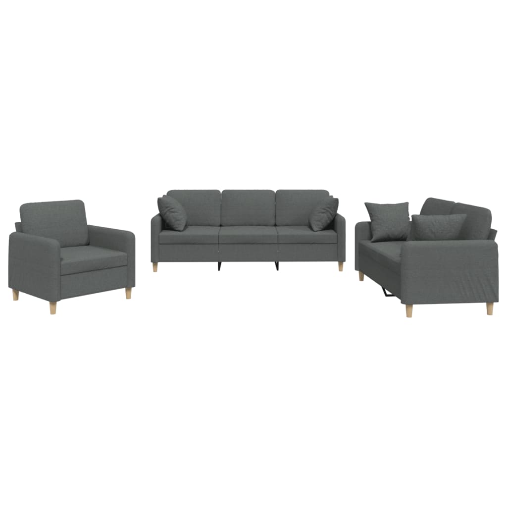 Ensemble de canapés 3 pcs coussins gris foncé tissu - XIOS