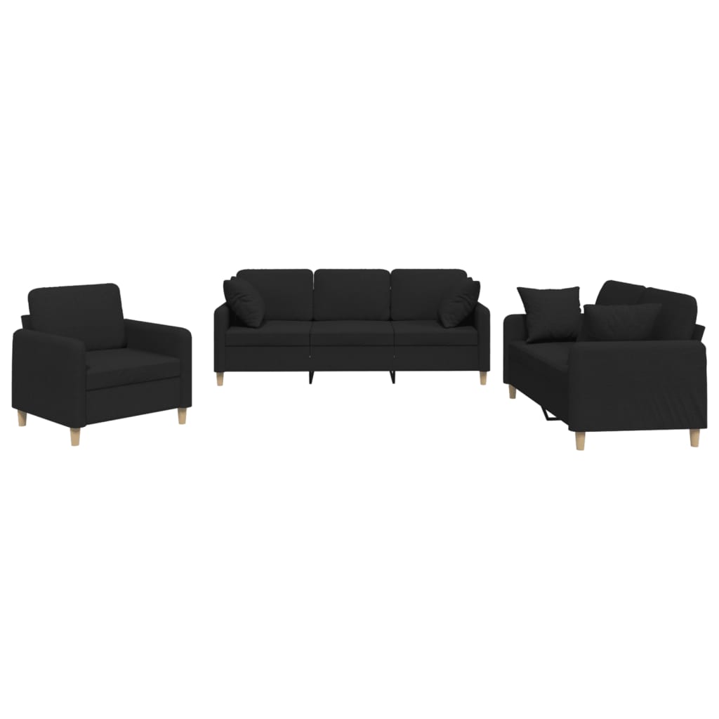 Ensemble de canapés 3 pcs avec coussins noir tissu - XIOS