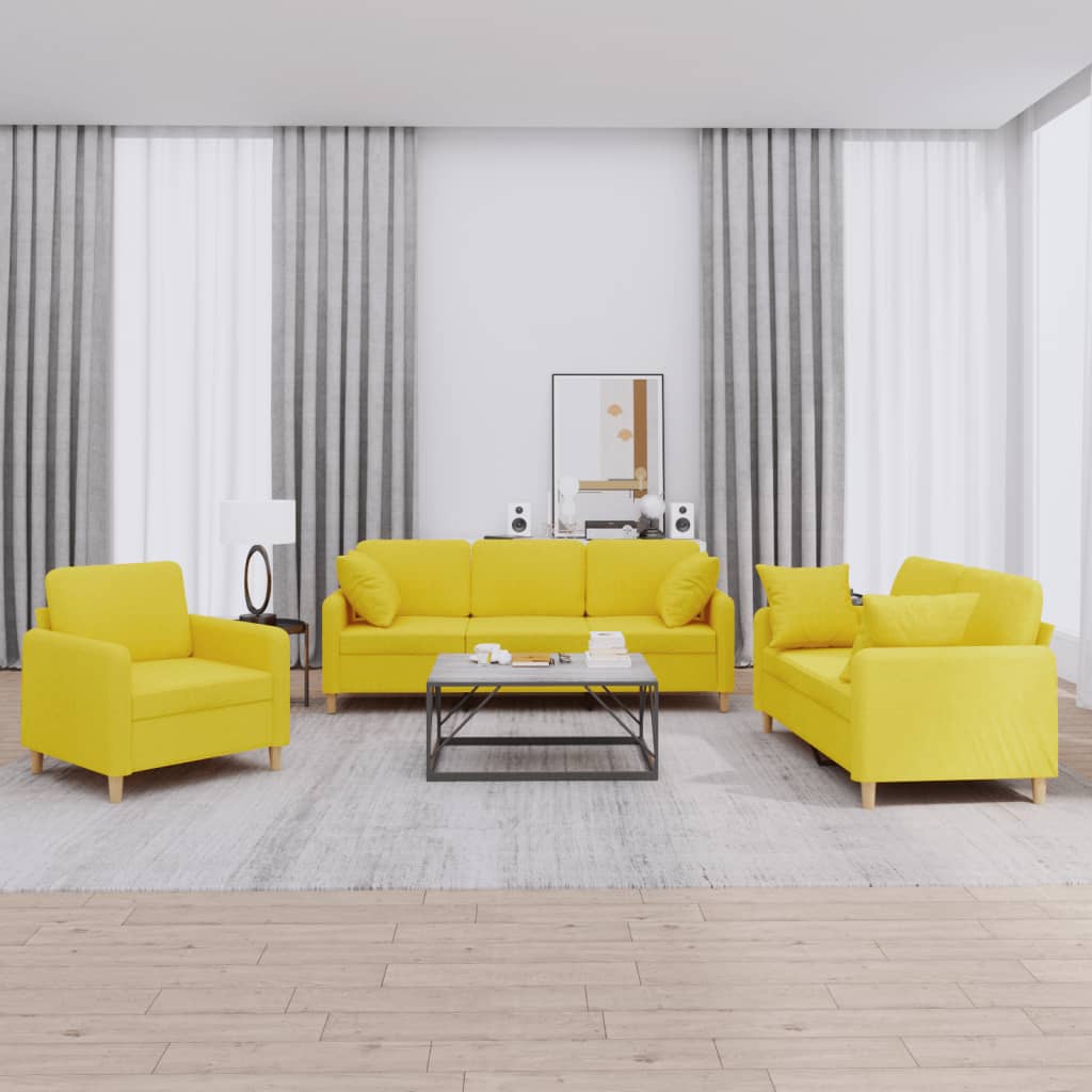Ensemble de canapés 3 pcs avec coussins jaune clair tissu - XIOS