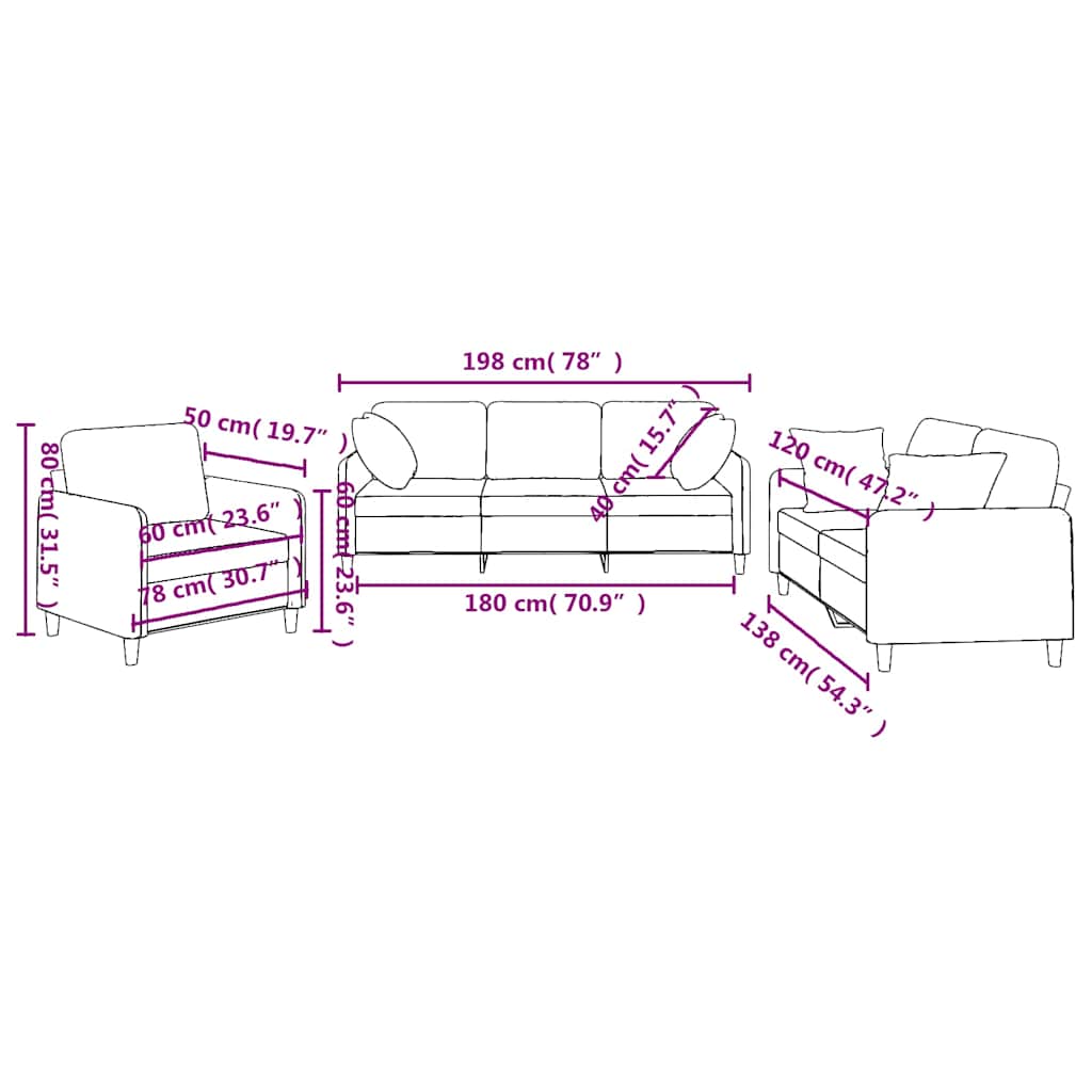 Ensemble de canapés 3 pcs avec coussins taupe tissu - XIOS