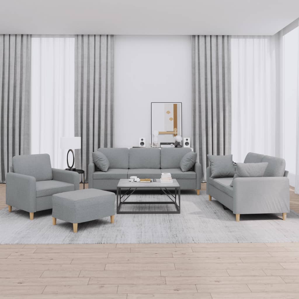 Ensemble de canapés 4 pcs coussins gris clair tissu