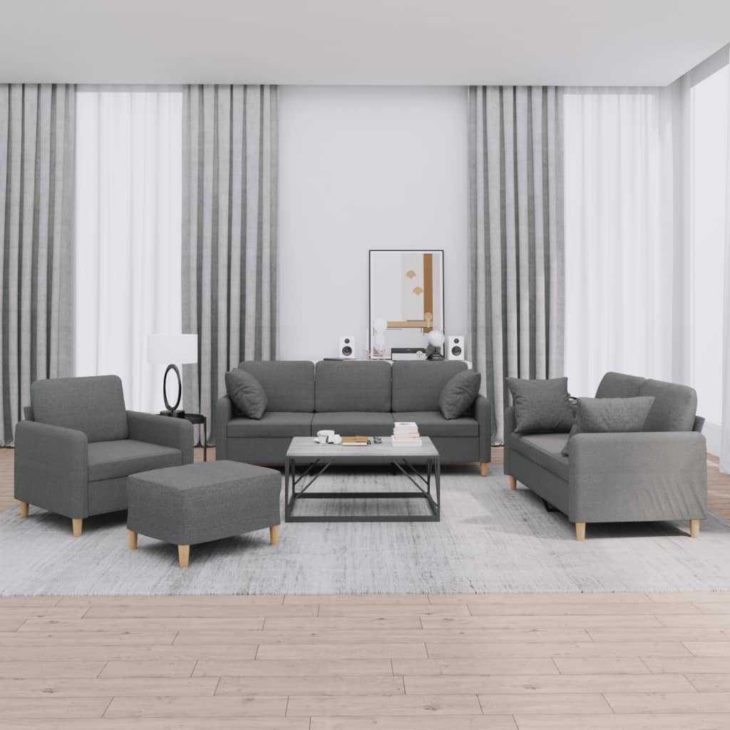 Ensemble de canapés 4 pcs coussins gris foncé tissu