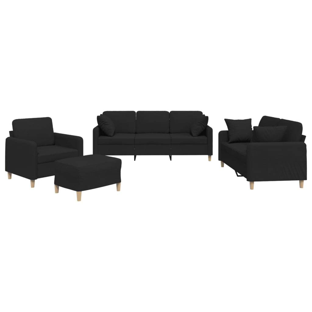 Ensemble de canapés 4 pcs avec coussins noir tissu