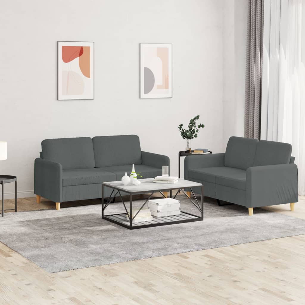 Ensemble de canapés 2 pcs avec coussins Gris foncé Tissu - XIOS
