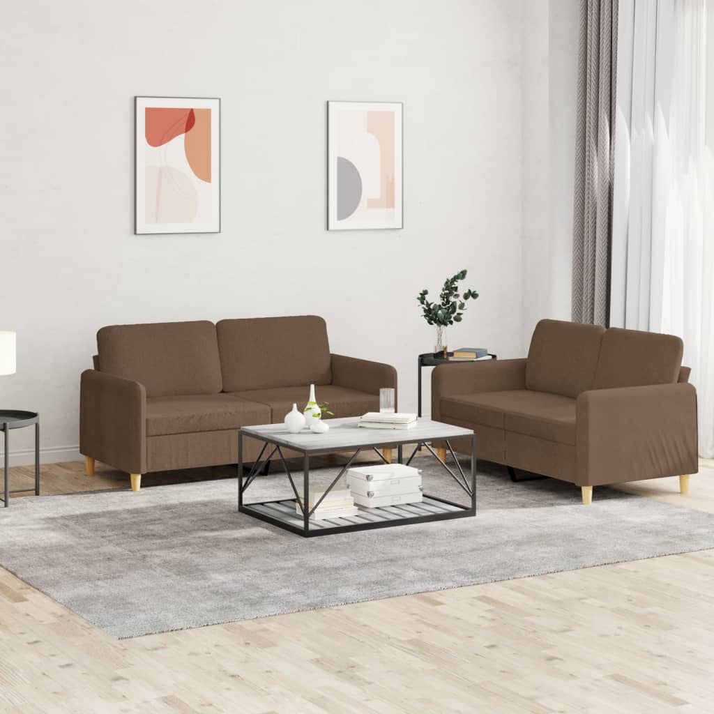 Ensemble de canapés 2 pcs avec coussins Marron Tissu
