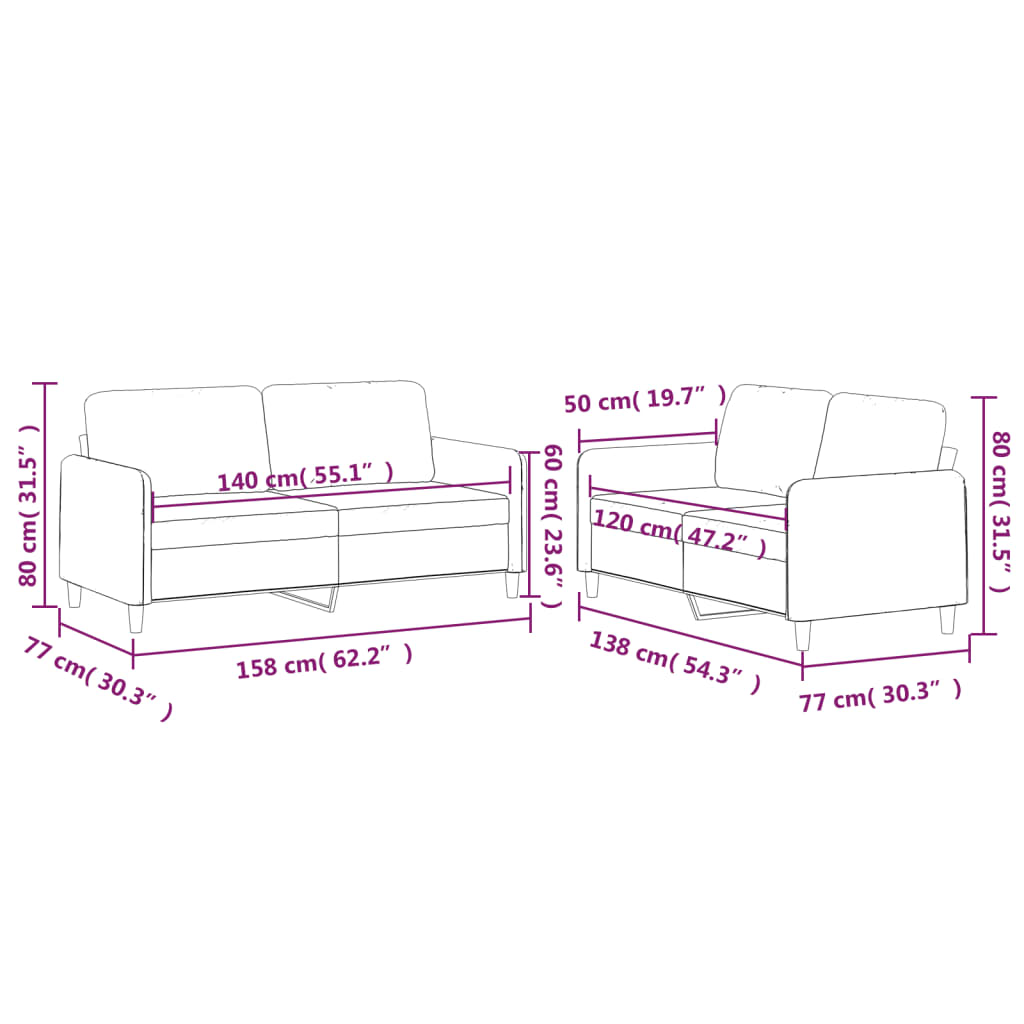 Ensemble de canapés 2 pcs avec coussins Noir Tissu - XIOS