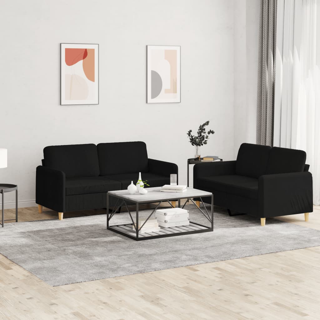 Ensemble de canapés 2 pcs avec coussins Noir Tissu - XIOS
