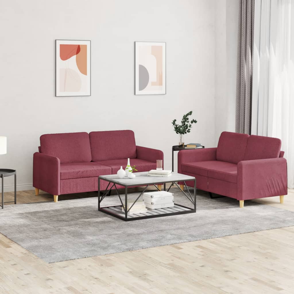 Ensemble de canapés 2 pcs avec coussins Rouge bordeaux Tissu - XIOS