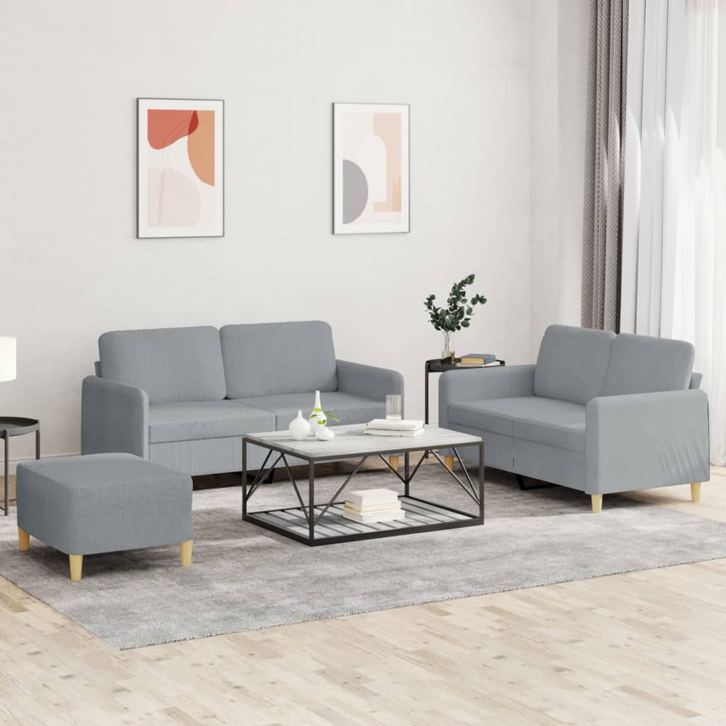 Ensemble de canapés 3 pcs avec coussins Gris clair Tissu