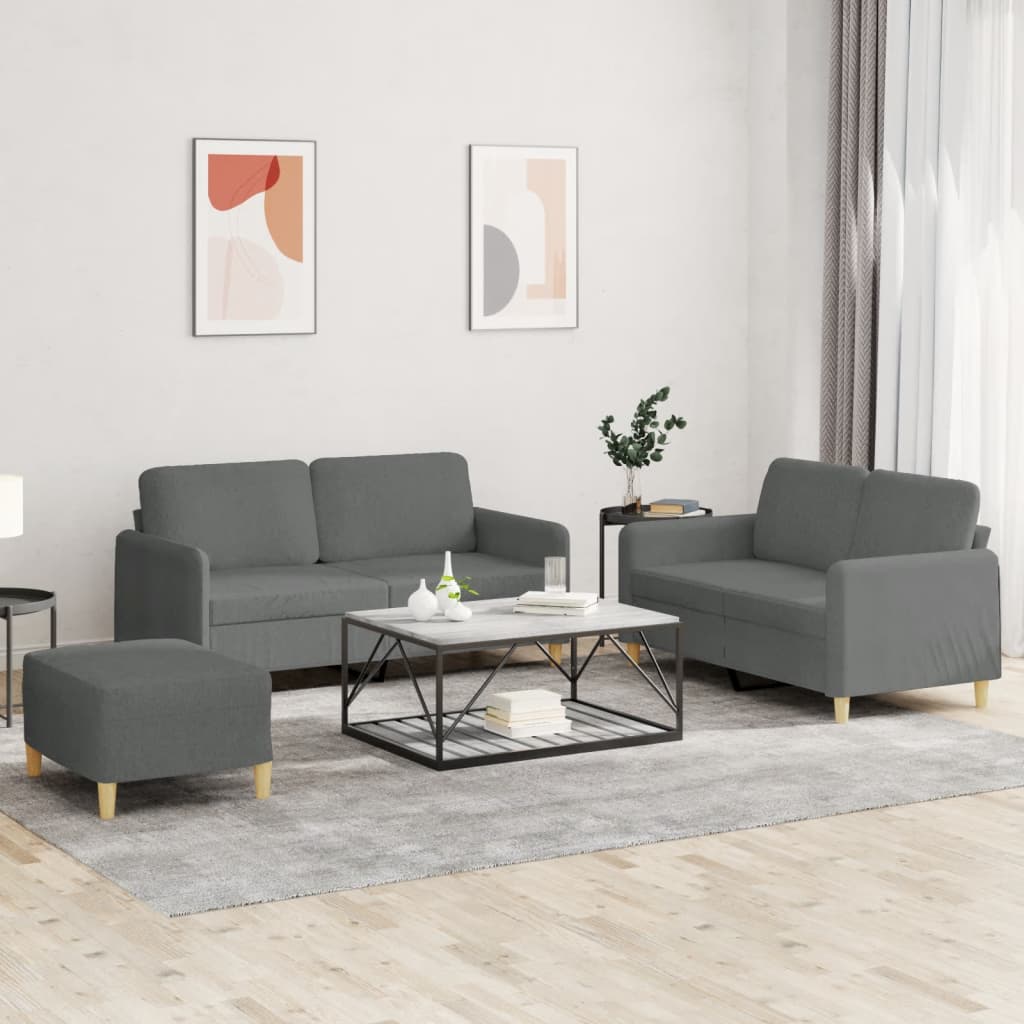 Ensemble de canapés 3 pcs avec coussins Gris foncé Tissu - XIOS
