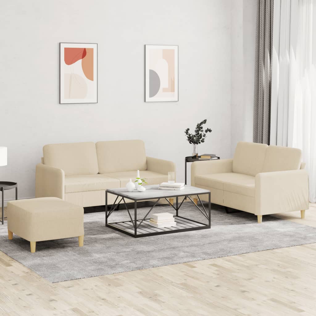 Ensemble de canapés 3 pcs avec coussins Crème Tissu - XIOS