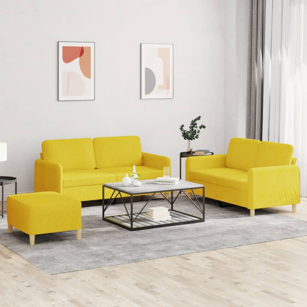 Ensemble de canapés 3 pcs avec coussins Jaune clair Tissu - XIOS