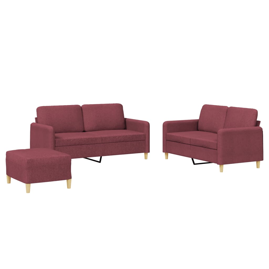 Ensemble de canapés 3 pcs avec coussins Rouge bordeaux Tissu - XIOS