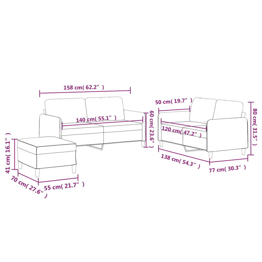 Ensemble de canapés 3 pcs avec coussins Rouge bordeaux Tissu - XIOS