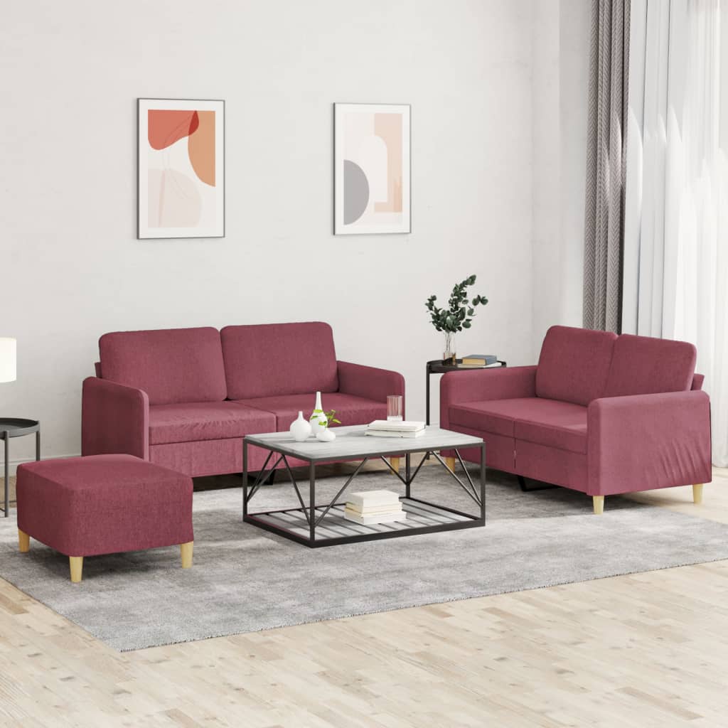 Ensemble de canapés 3 pcs avec coussins Rouge bordeaux Tissu