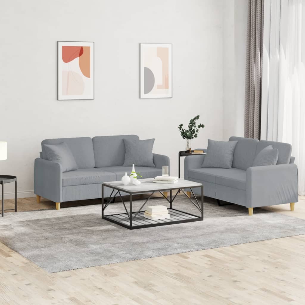 Ensemble de canapés 2 pcs coussins gris clair tissu