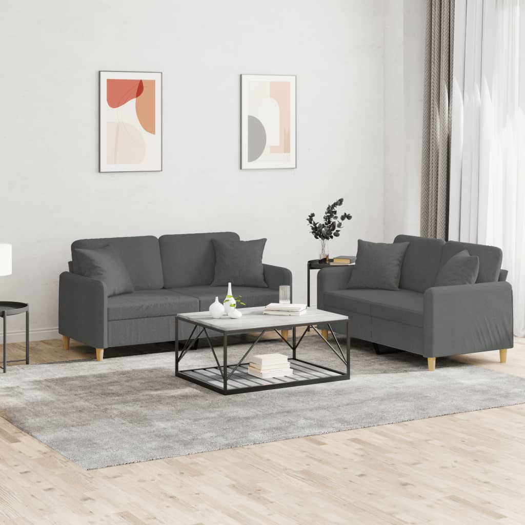 Ensemble de canapés 2 pcs coussins gris foncé tissu - XIOS