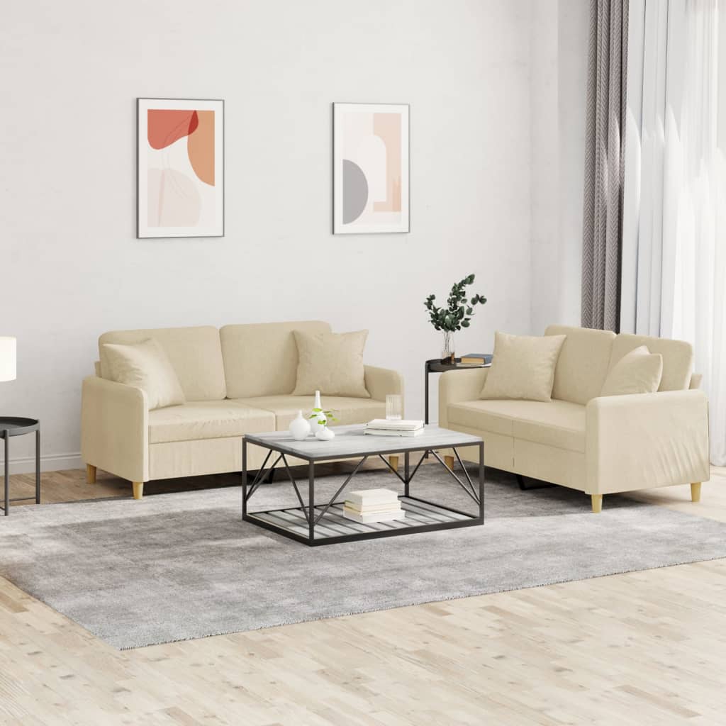 Ensemble de canapés 2 pcs avec coussins crème tissu - XIOS