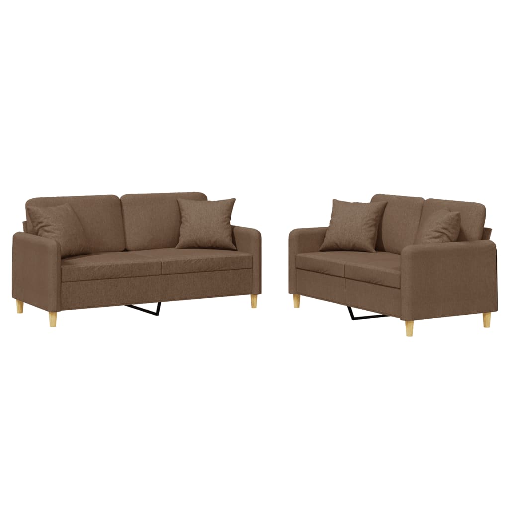 Ensemble de canapés 2 pcs avec coussins marron tissu