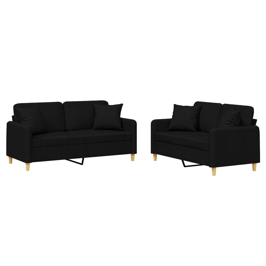 Ensemble de canapés 2 pcs avec coussins noir tissu