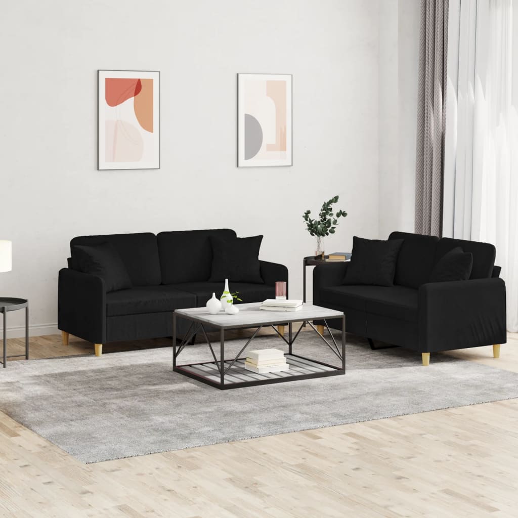 Ensemble de canapés 2 pcs avec coussins noir tissu - XIOS