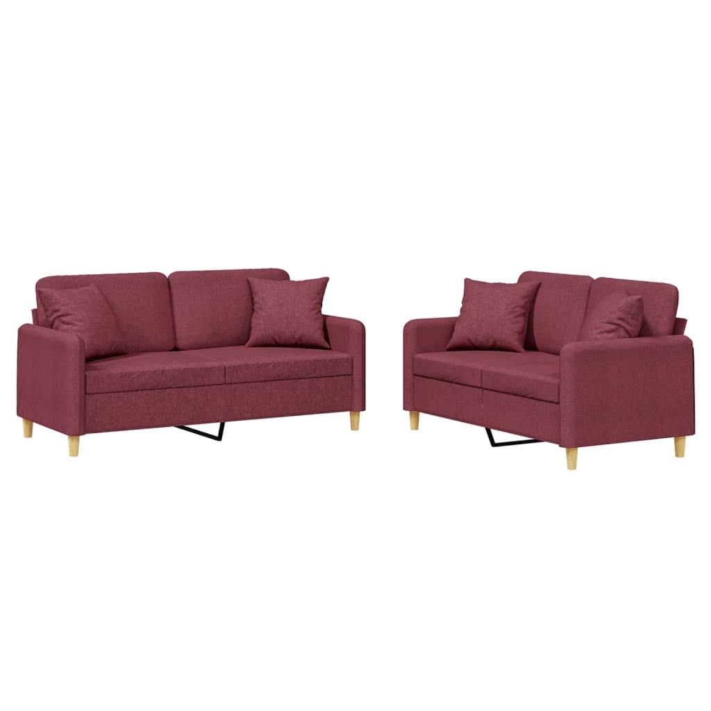 Ensemble de canapés 2 pcs avec coussins rouge bordeaux tissu - XIOS