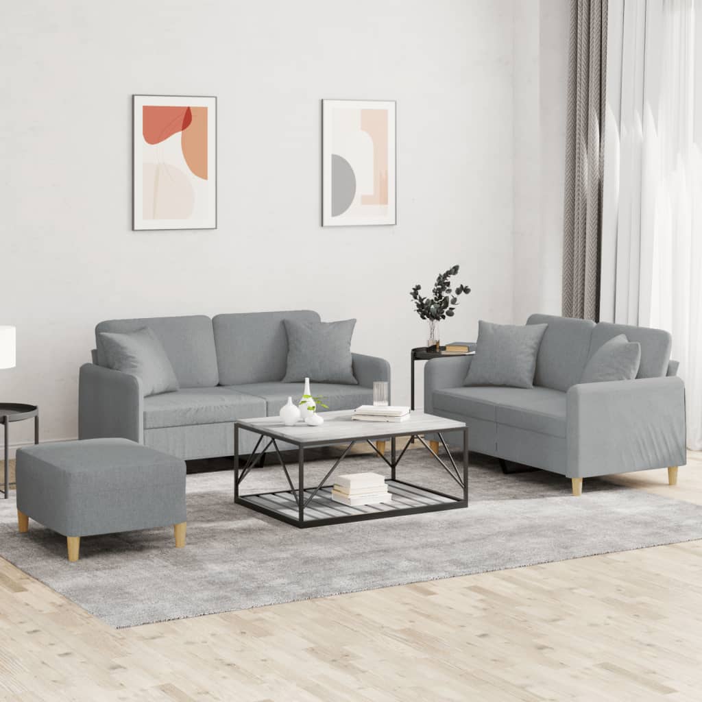 Ensemble de canapés 3 pcs coussins gris clair tissu