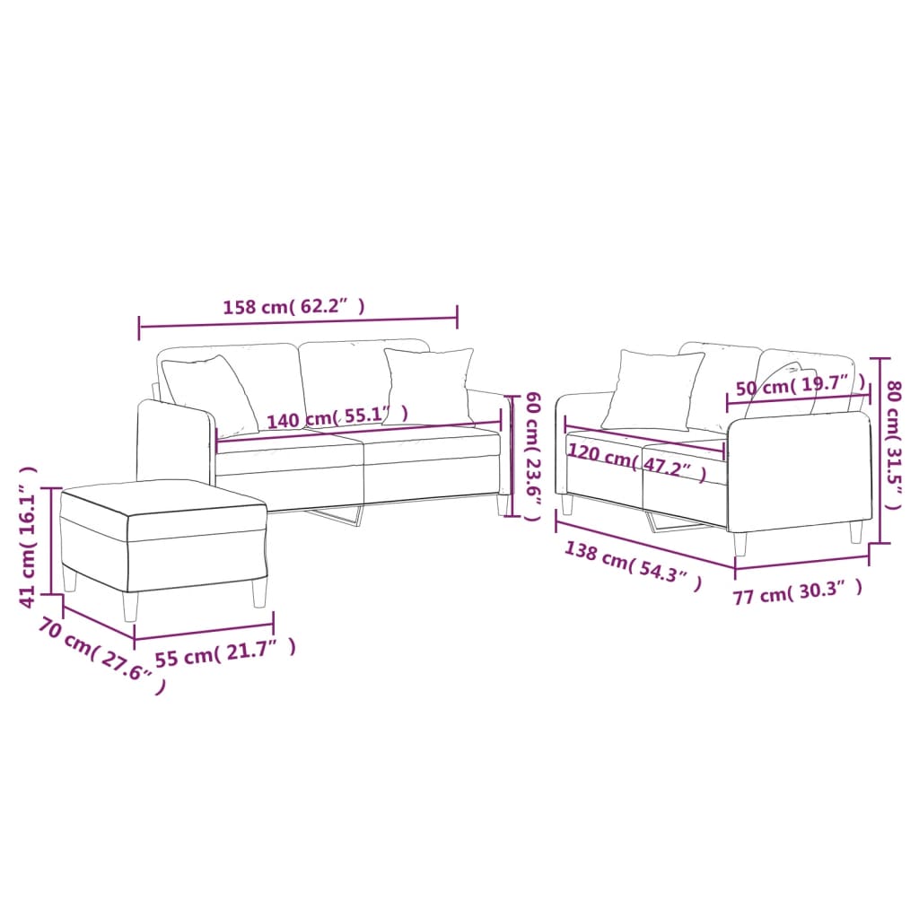 Ensemble de canapés 3 pcs coussins gris foncé tissu - XIOS