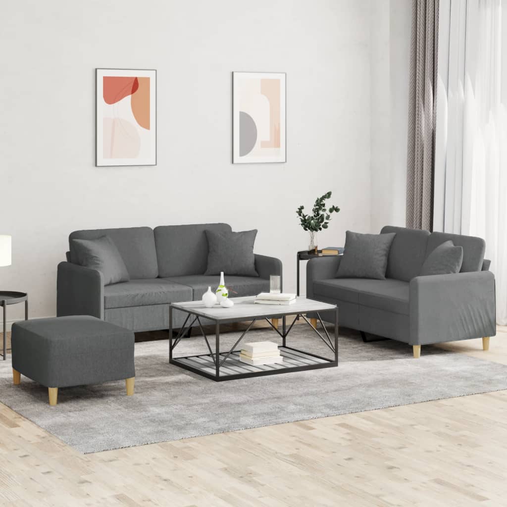Ensemble de canapés 3 pcs coussins gris foncé tissu - XIOS