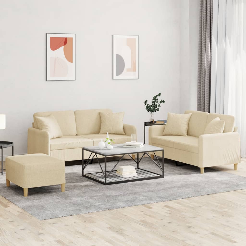 Ensemble de canapés 3 pcs avec coussins crème tissu
